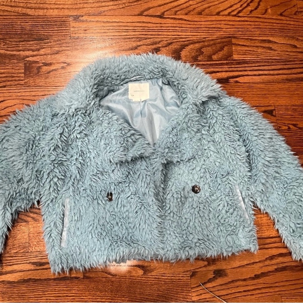 Anthropologie Plush Faux Fur Jacket - Light Blue